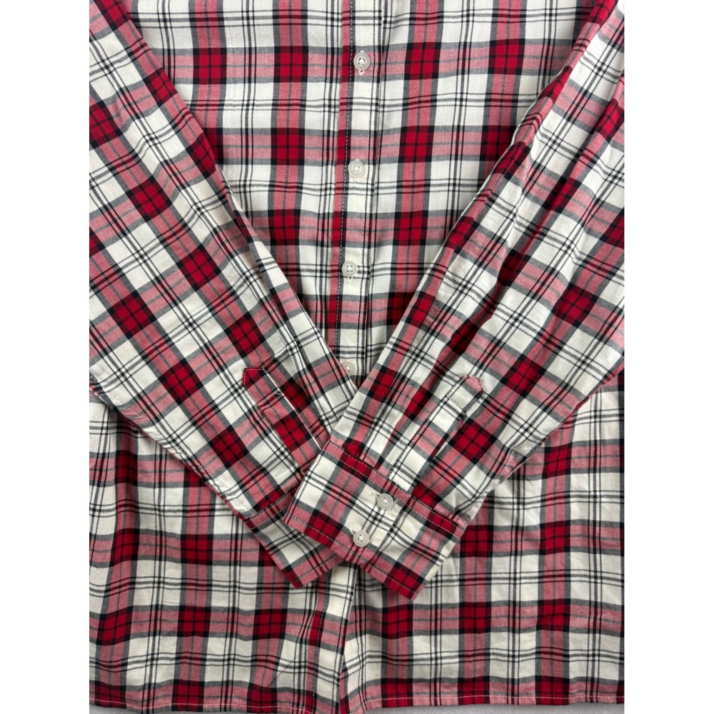 Talbots Plus Womens 2X Red Black Plaid Button Down Shirt Long Sleeve Cotton